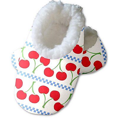 Snoozies Baby's Fleece Lined Footies, White with Cherries Medium, 3-6m