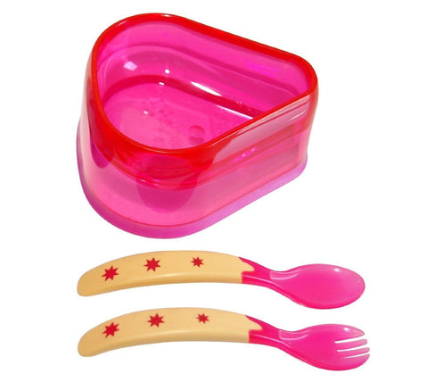 Baby Dipper Feeding Set, Pink - New Larger 6-ounce Non-slip Bowl, Easy One-hand