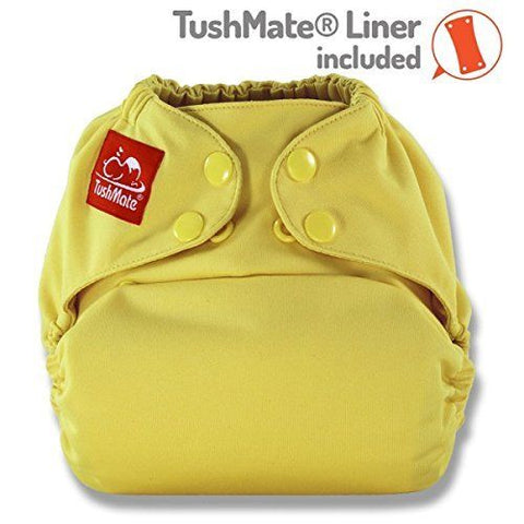TushMate Cloth Diaper one side fits all 8-40 lbs snap Yellow